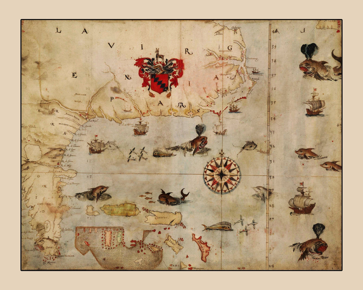 American East Coast Map dated c.1585