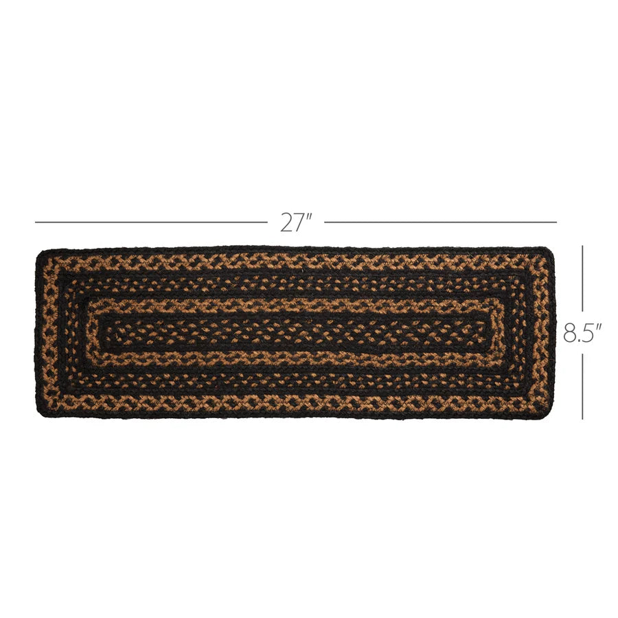 #27616 Black & Tan Jute Stair Tread/Table Runner- Rectangle 8.5x27In