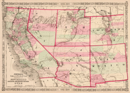 1863 Johnson¡¯s California Territories of New Mexico Arizona Colorado Nevada and Utah