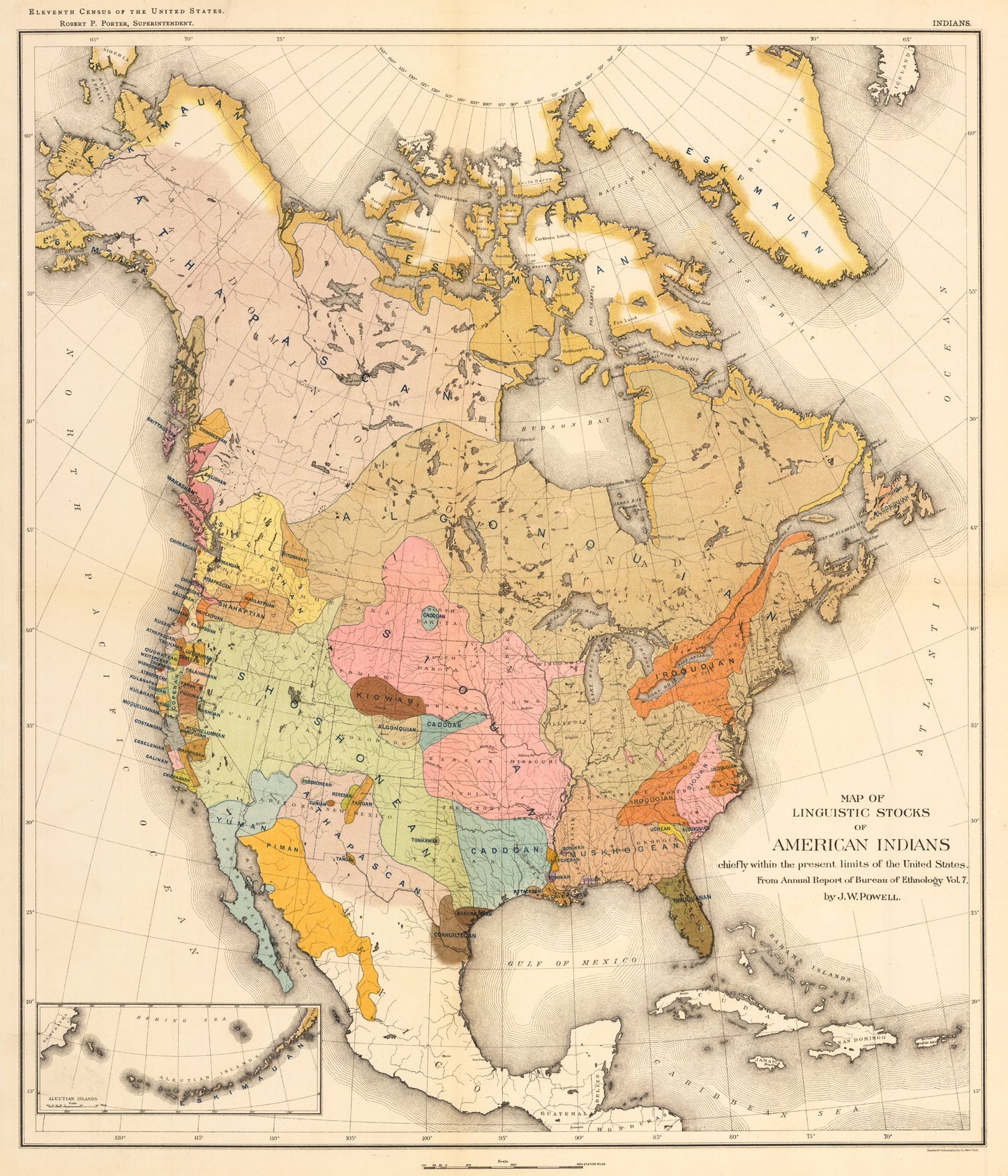 1890 Map of Linguistic Stocks of American Indians